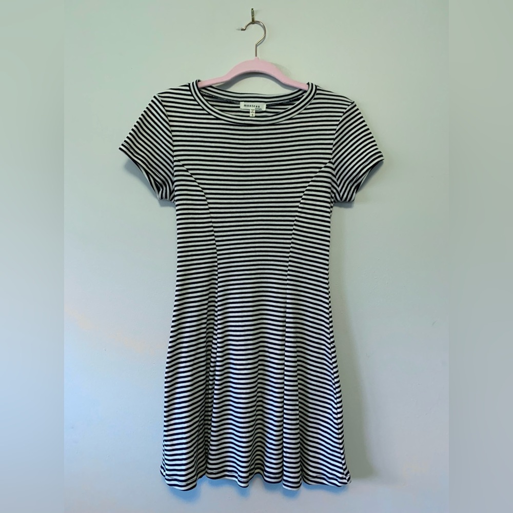 Monteau Ribbed Fit and Flare Striped Dress